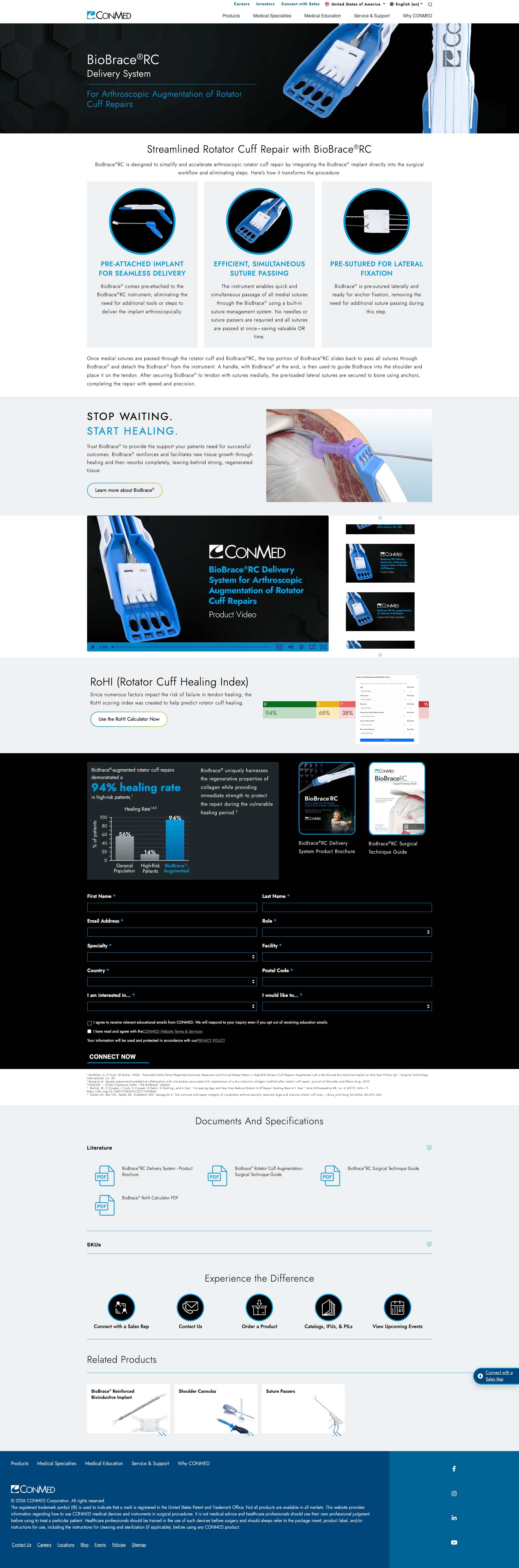 BioBraceRC product page screenshot from the Platinum MarCom award set.
