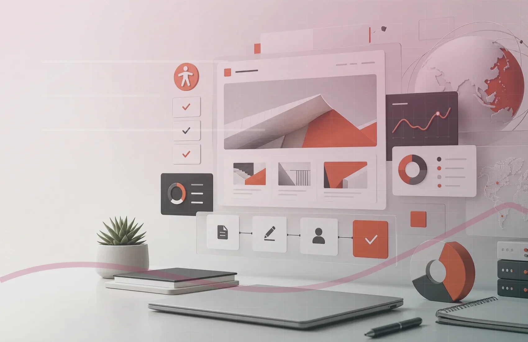 Abstract web operations workspace in the portfolio color palette.