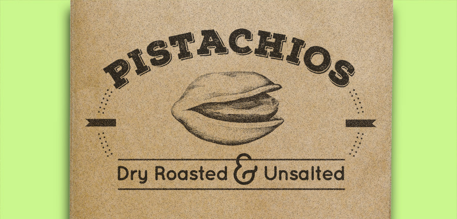 Pistachio package design mockup with label and product imagery.