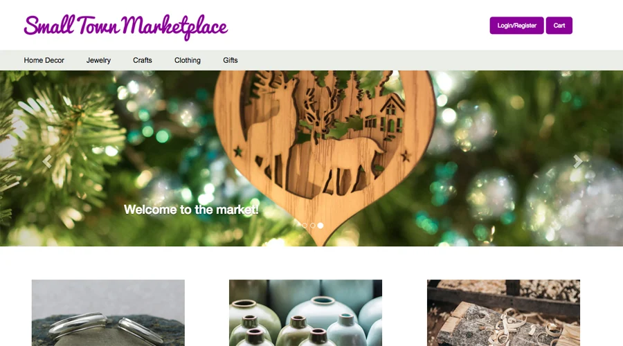 Small Town Marketplace website screenshot.